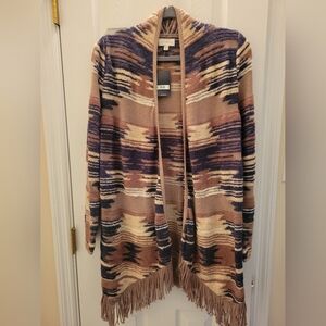 Lucky Brand - Patterned Fringe Cardigan Sweater